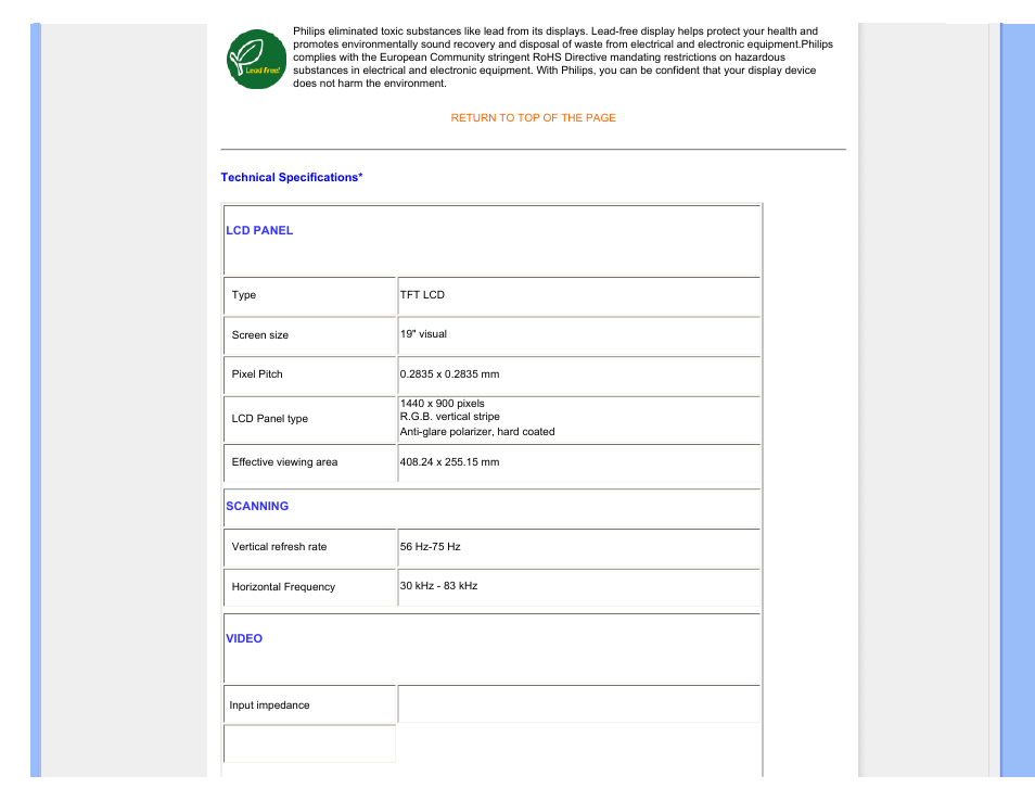 Technical specifications | Philips 190SW9FB-27 User Manual | Page 33 / 110