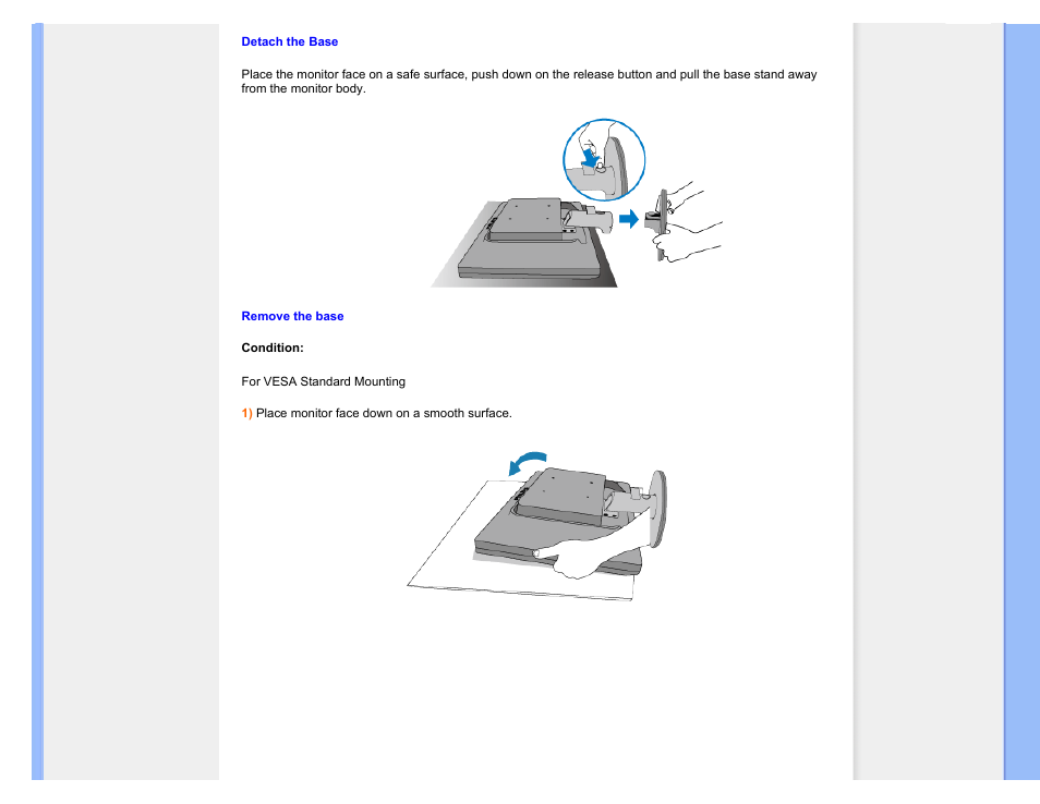 Detach the base stand, Remove the base | Philips 190SW9FB-27 User Manual | Page 66 / 110