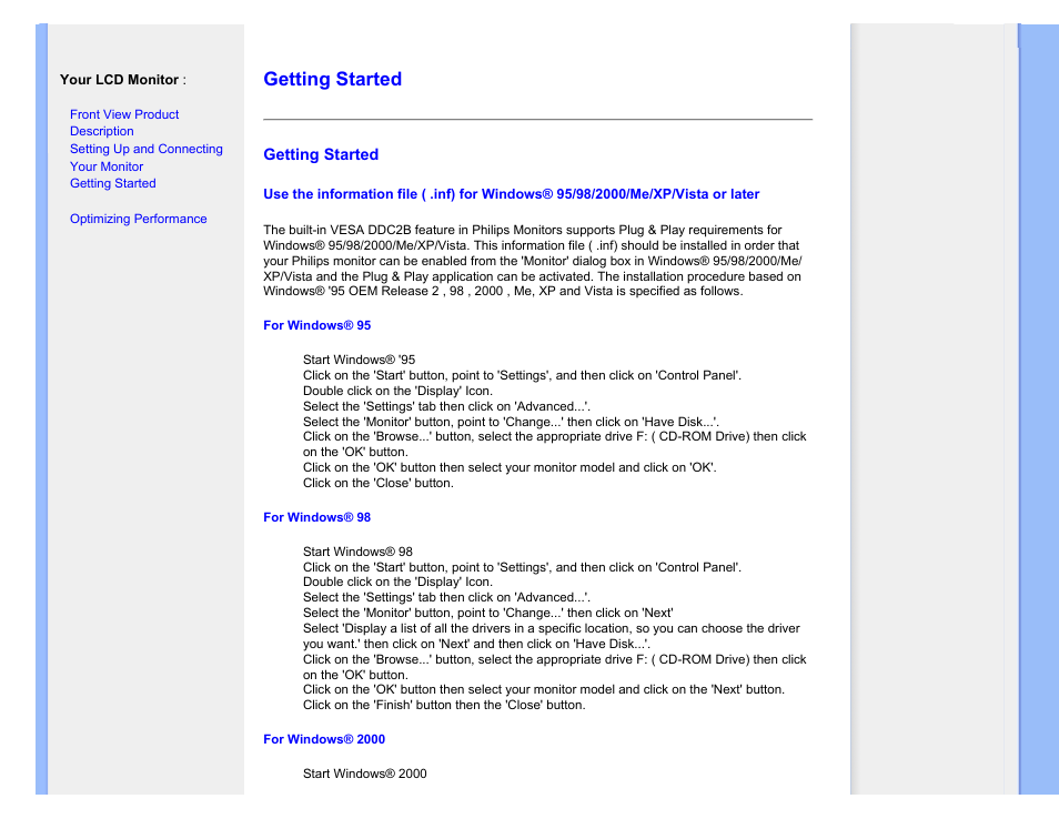Getting started | Philips 190SW9FB-27 User Manual | Page 69 / 110