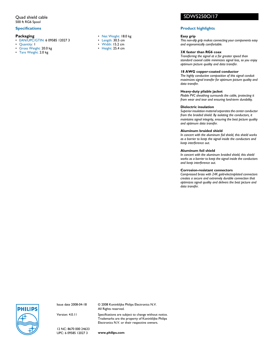 Philips SDW5250O-17 User Manual | Page 2 / 2