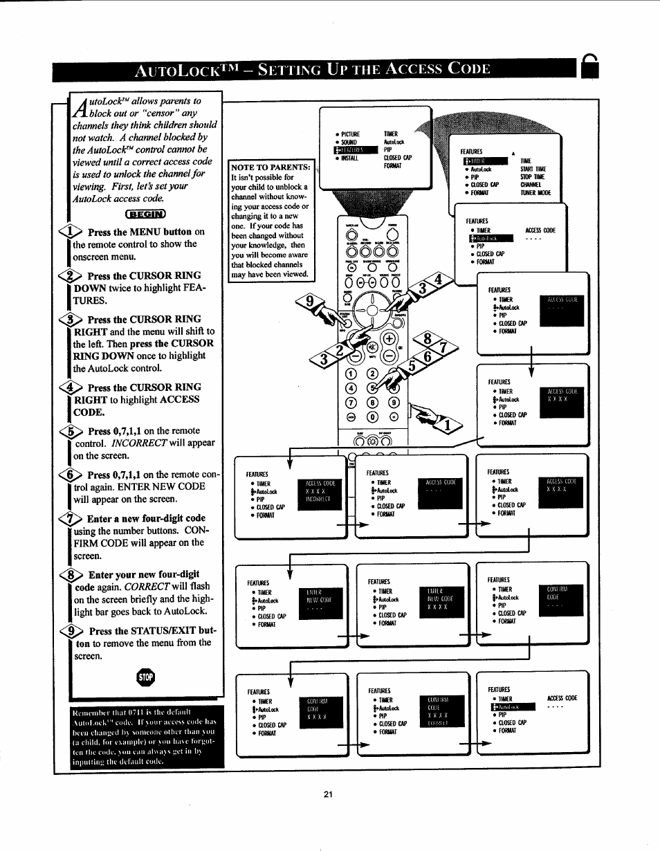 Autolock^^i - setting up the access code, Autolockfm - setting up the access code, Autolock^^i - s | Etting, Ccess | Philips 27PT91S User Manual | Page 27 / 62