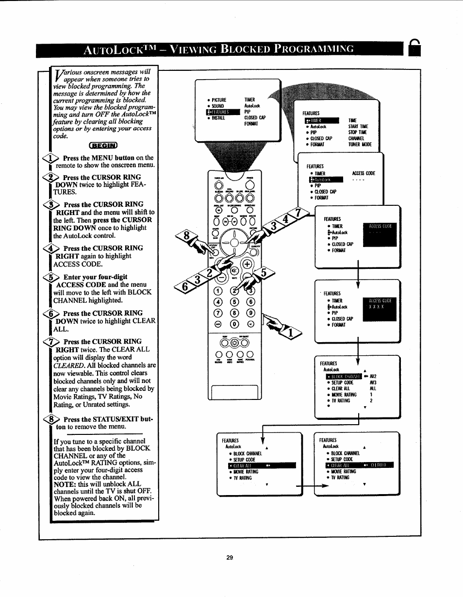 Autolock^^* - viewing blocked programming, Autolock™ - viewing blocked, Programming | Autolock^^* - v, Iewing, Locked, Rogramming | Philips 27PT91S User Manual | Page 35 / 62