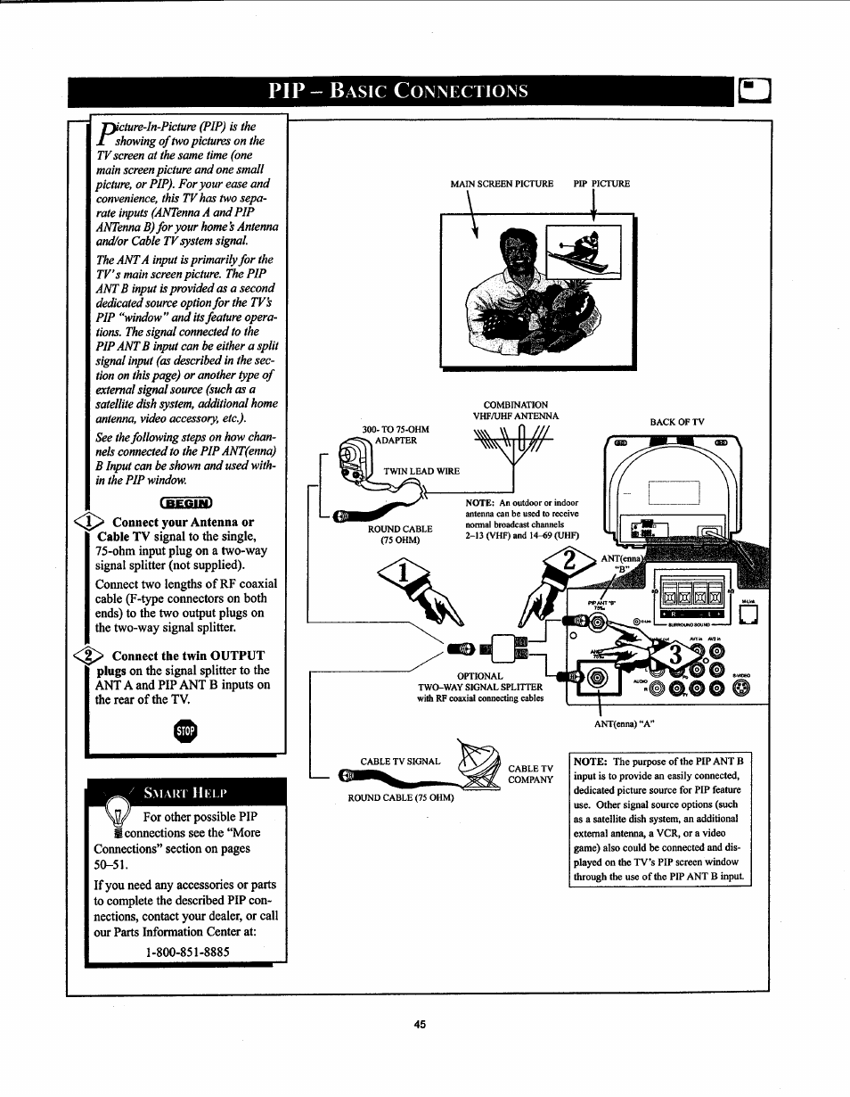 Pip - basic connections, L-^ ❖ pip - basic connections, Asic | Onnections | Philips 27PT91S User Manual | Page 51 / 62