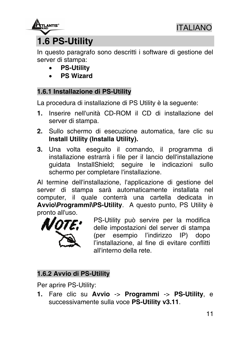 6 ps-utility, Italiano | Atlantis Land NETSERVER A02-PSU_GX02 User Manual | Page 10 / 36