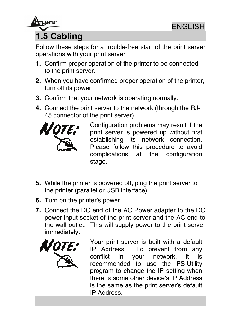 5 cabling, English | Atlantis Land NETSERVER A02-PSU_GX02 User Manual | Page 19 / 36