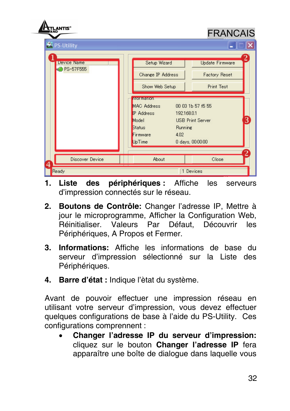 Francais | Atlantis Land NETSERVER A02-PSU_GX02 User Manual | Page 31 / 36