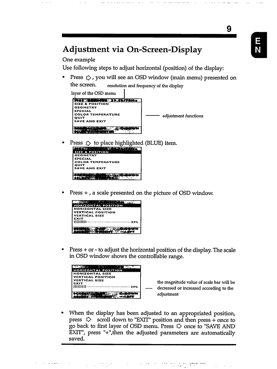 Adjustment via on-screen-display | Philips MB7000 User Manual | Page 11 / 28