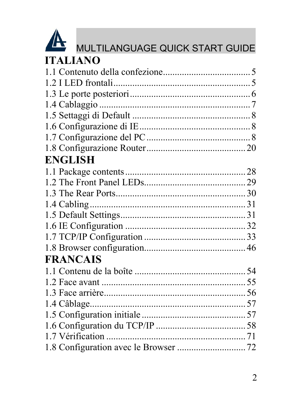Italiano, English, Francais | Atlantis Land A02-WRA2-11B User Manual | Page 2 / 121