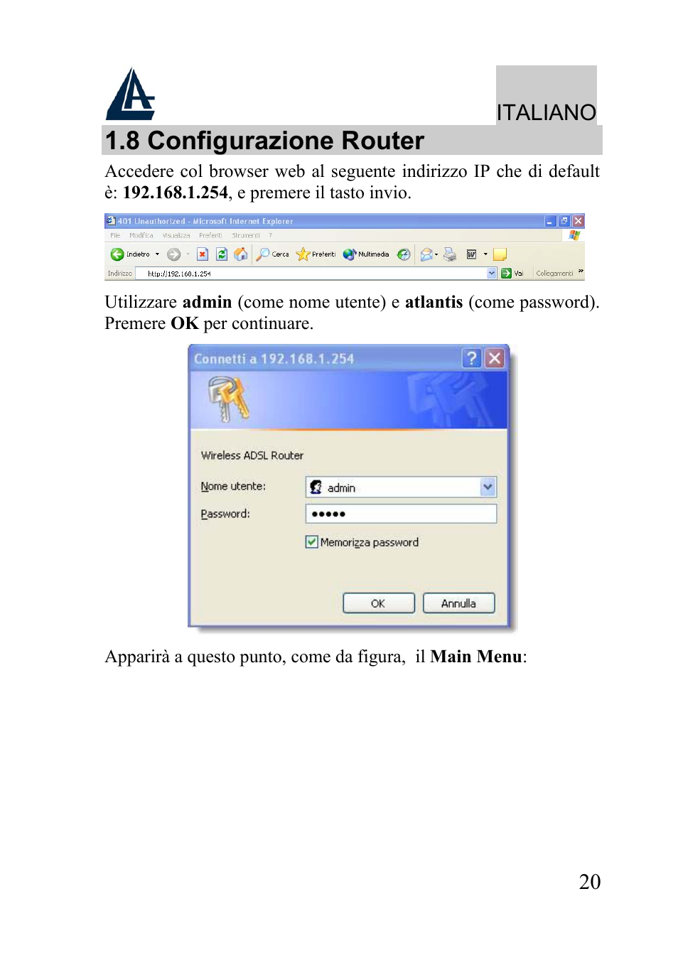 8 configurazione router, Italiano | Atlantis Land A02-WRA2-11B User Manual | Page 20 / 121
