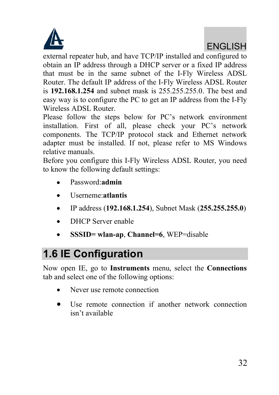 6 ie configuration | Atlantis Land A02-WRA2-11B User Manual | Page 32 / 121