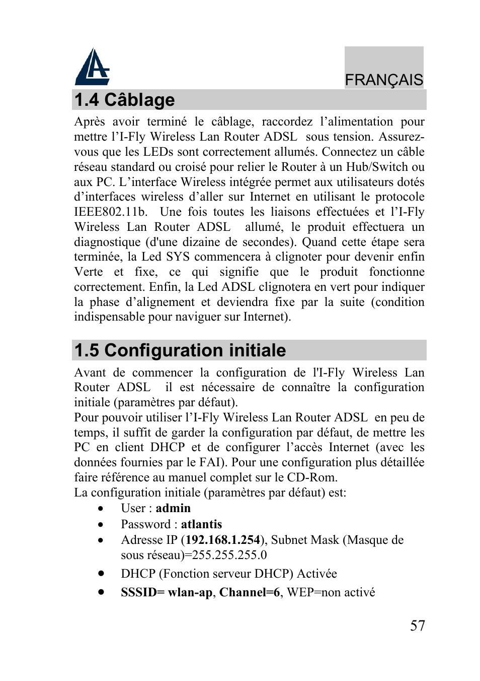 4 câblage, 5 configuration initiale | Atlantis Land A02-WRA2-11B User Manual | Page 57 / 121