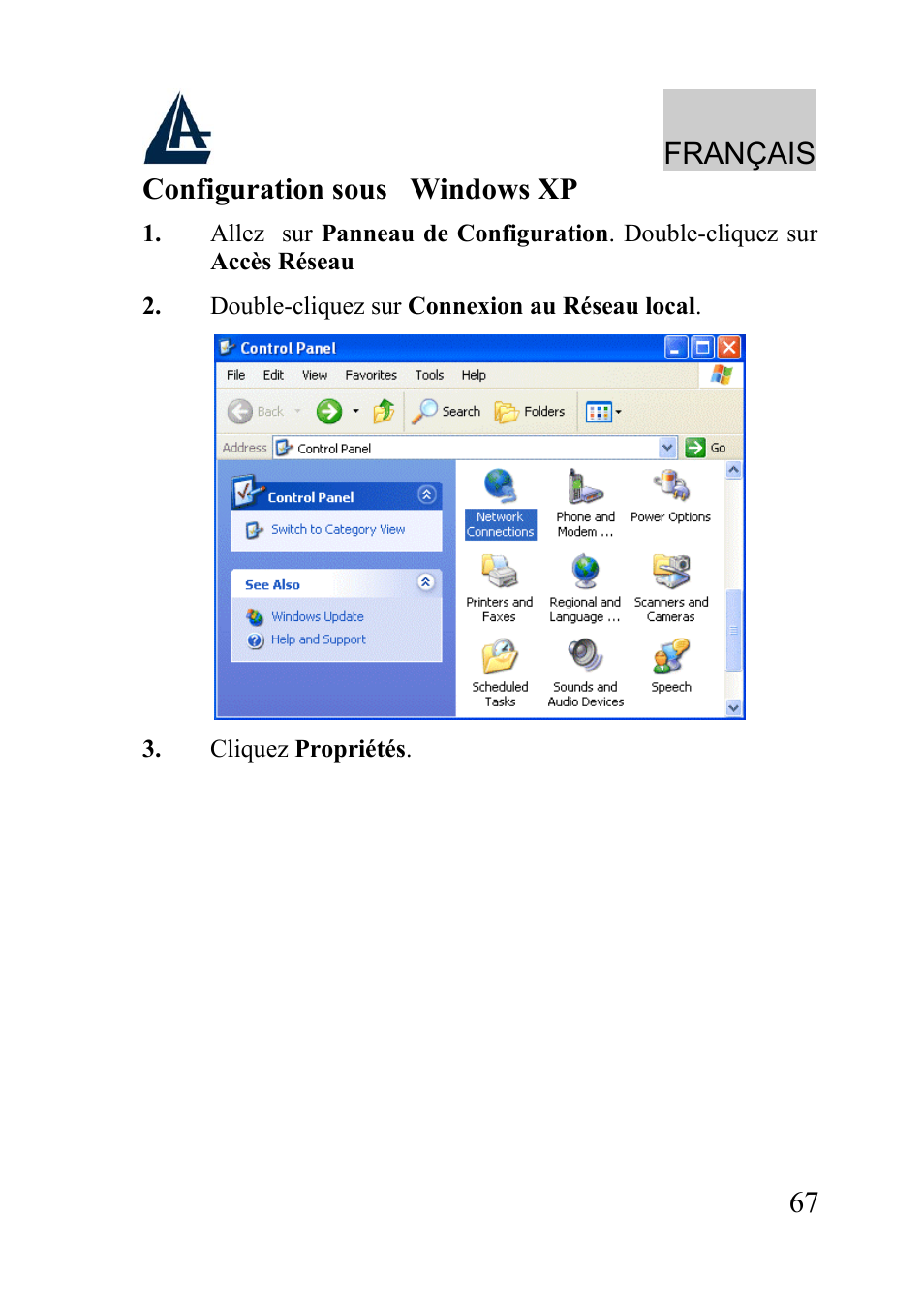 Français, 67 configuration sous windows xp | Atlantis Land A02-WRA2-11B User Manual | Page 67 / 121