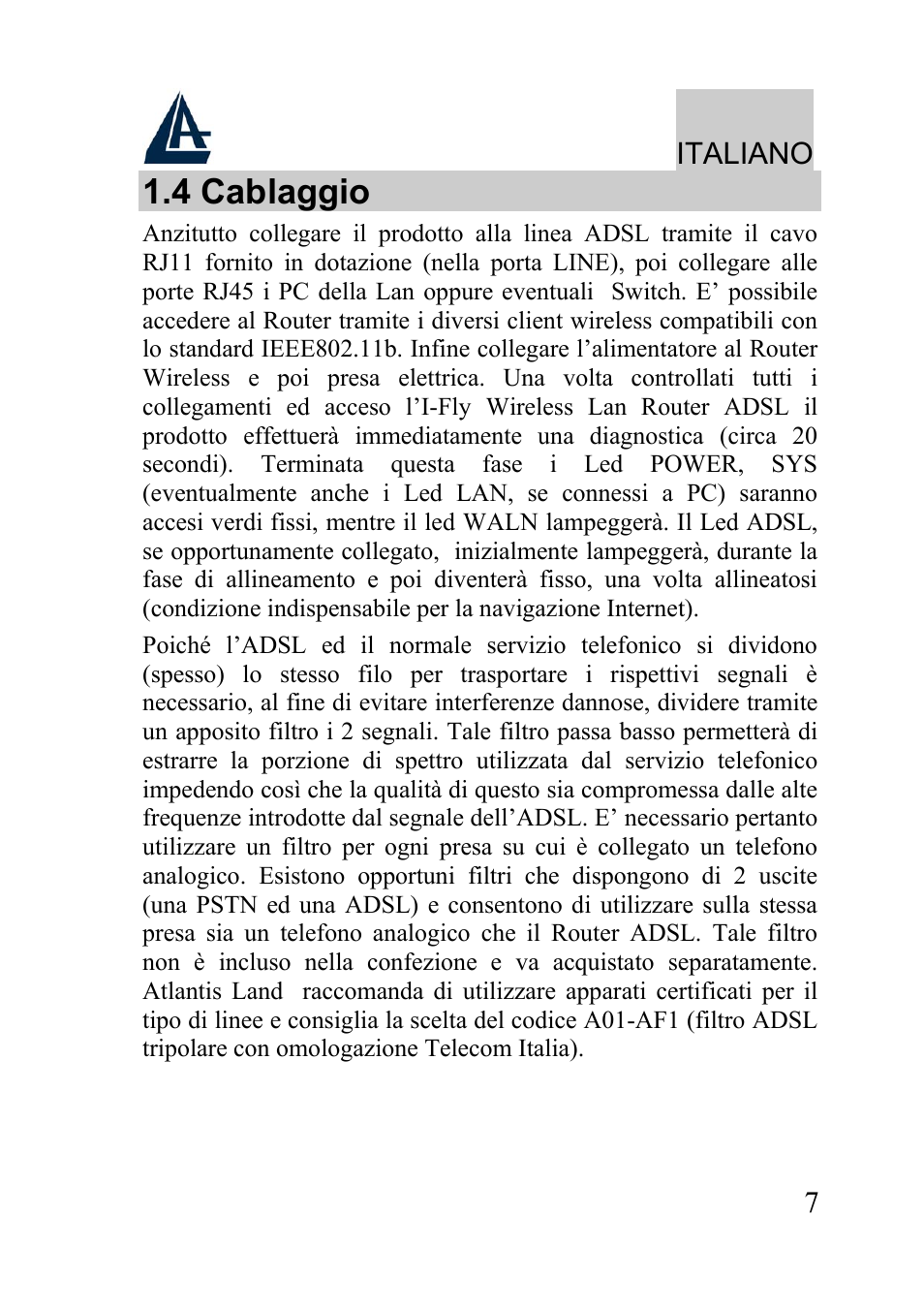 4 cablaggio | Atlantis Land A02-WRA2-11B User Manual | Page 7 / 121