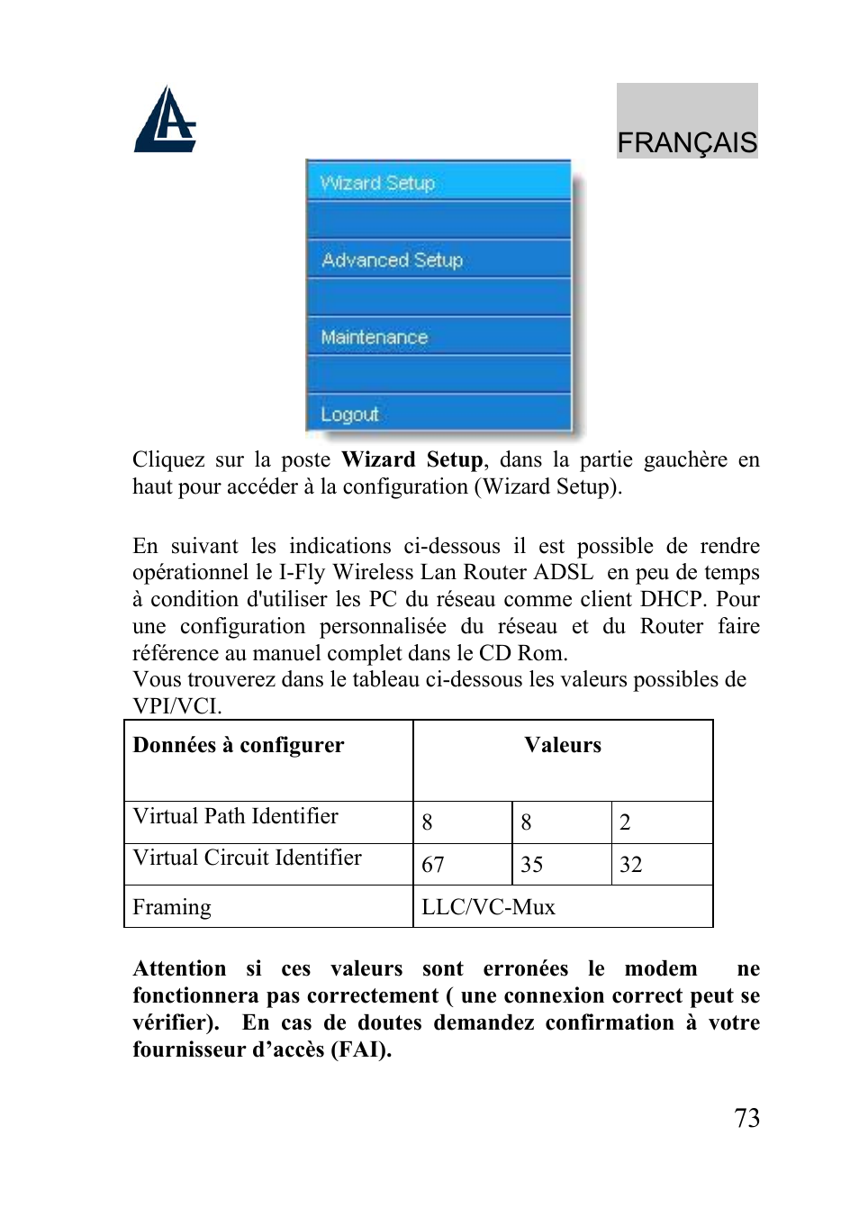 Français | Atlantis Land A02-WRA2-11B User Manual | Page 73 / 121