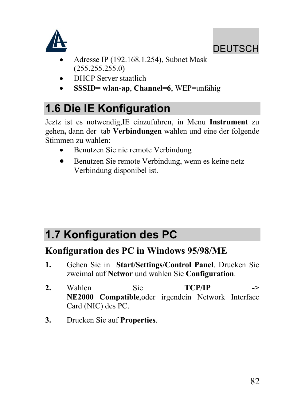 6 die ie konfiguration, 7 konfiguration des pc | Atlantis Land A02-WRA2-11B User Manual | Page 82 / 121
