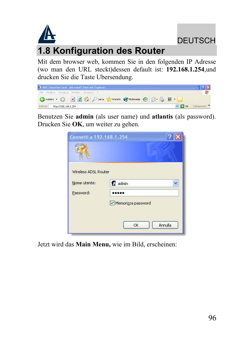 8 konfiguration des router, Deutsch | Atlantis Land A02-WRA2-11B User Manual | Page 96 / 121