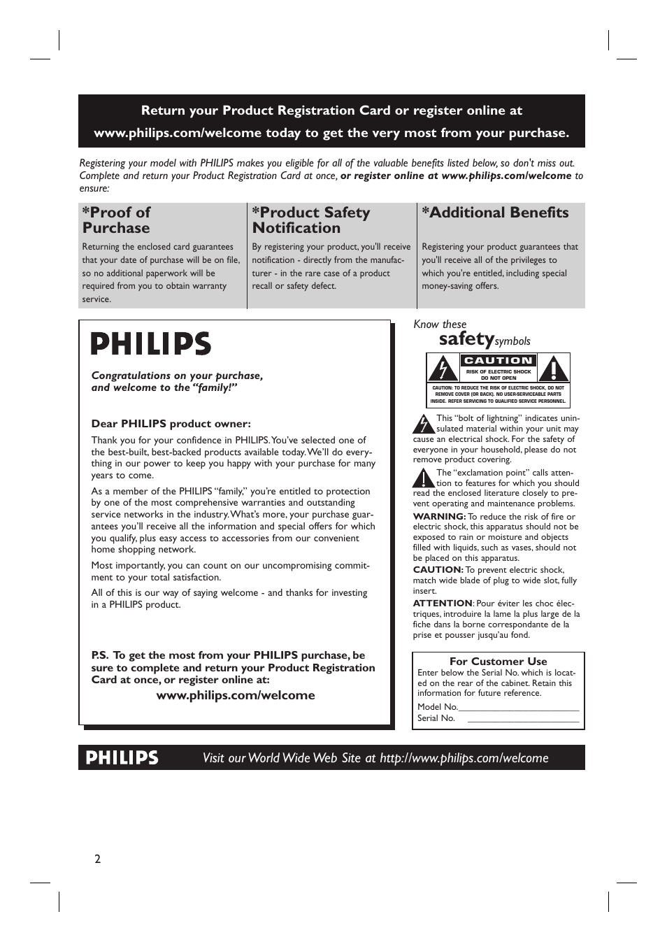 Safety, Proof of purchase, Product safety notification | Additional benefits | Philips HTS6600-37 User Manual | Page 2 / 57