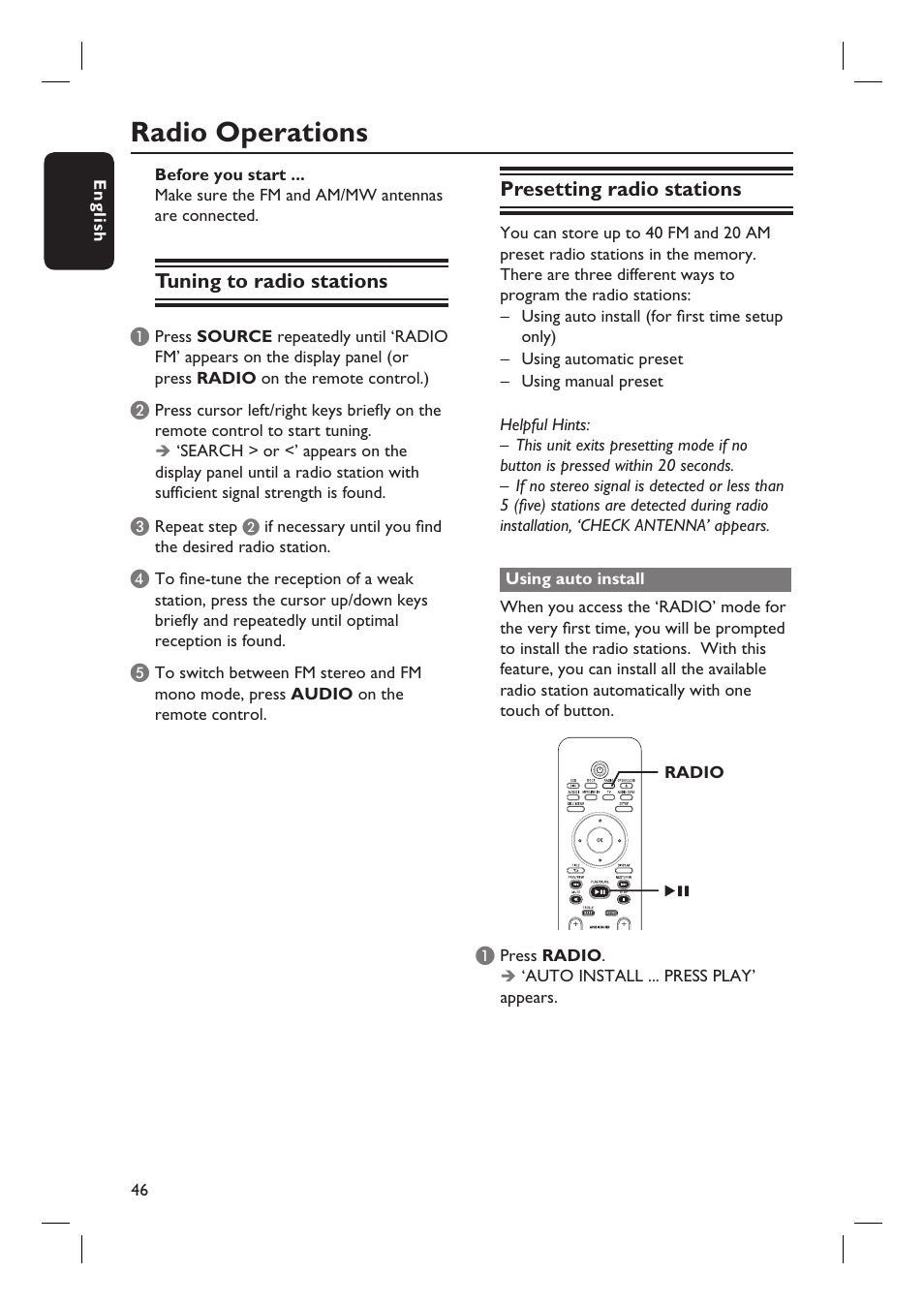 Radio operations | Philips HTS6600-37 User Manual | Page 46 / 57