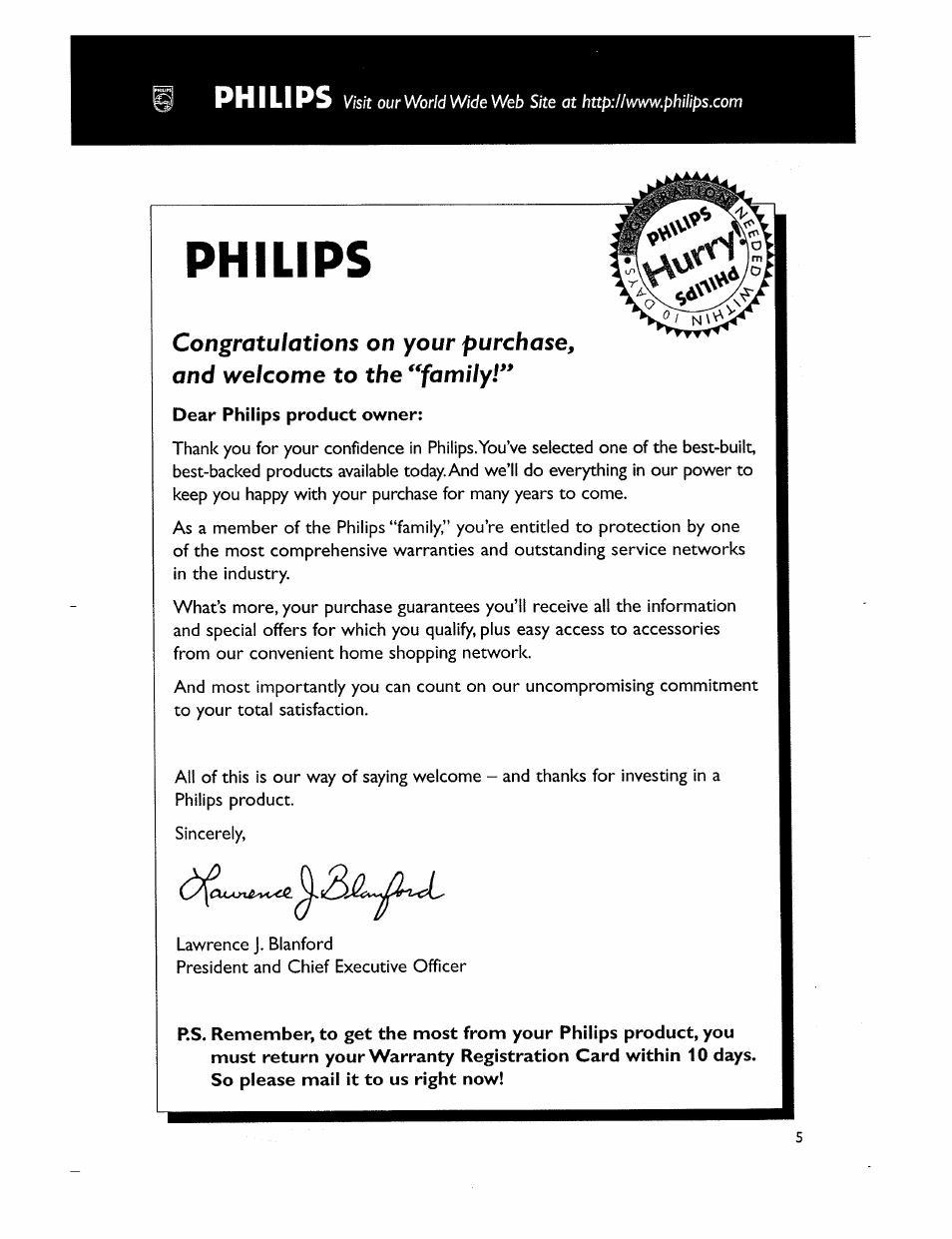 Dear philips product owner, Philips | Philips MC-320-37 User Manual | Page 5 / 24