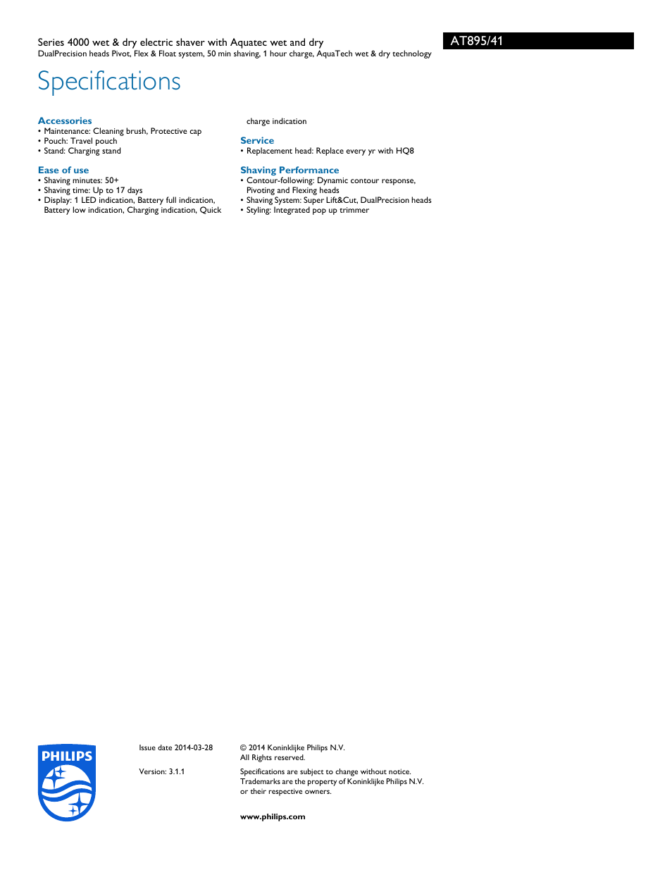 Specifications | Philips AT895-41 User Manual | Page 3 / 3