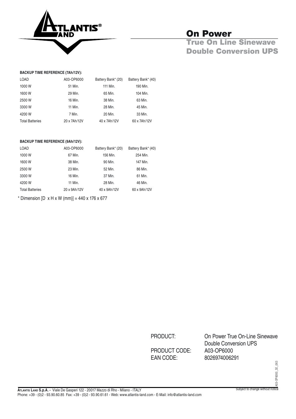 On power, True on line sinewave double conversion ups | Atlantis Land A03-OP6000 User Manual | Page 3 / 3