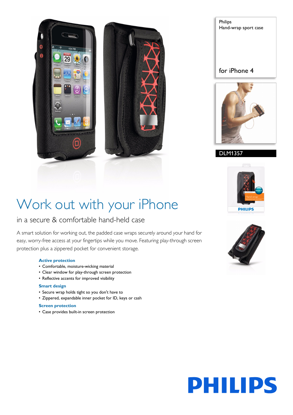 Philips Hand-wrap sport case DLM1357 for iPhone 4 User Manual | 2 pages