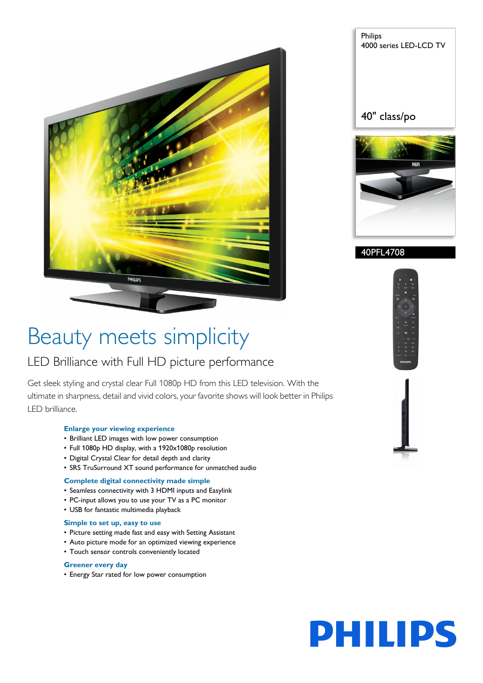 Philips 40PFL4708-F7 User Manual | 3 pages