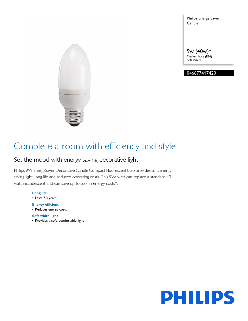 Philips 046677417420 User Manual | 2 pages