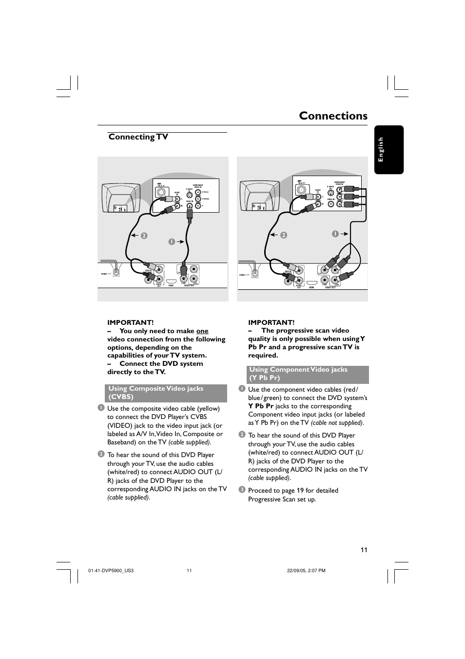 Connections, Connecting tv | Philips DVP5900-37 User Manual | Page 11 / 41