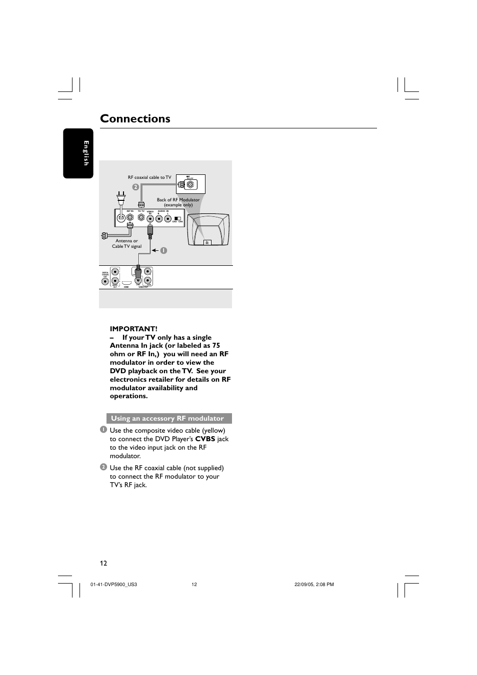 Connections, English | Philips DVP5900-37 User Manual | Page 12 / 41