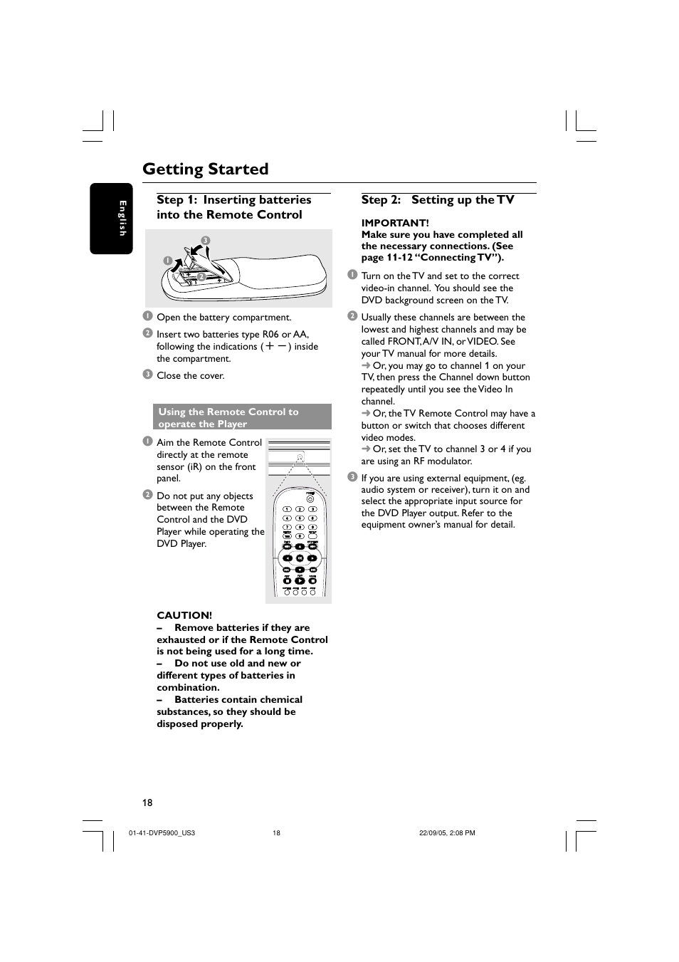 Getting started | Philips DVP5900-37 User Manual | Page 18 / 41