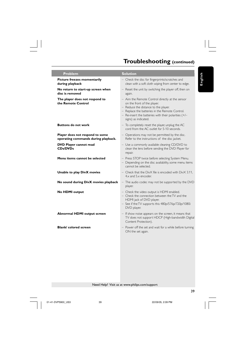 Troubleshooting, Continued) | Philips DVP5900-37 User Manual | Page 39 / 41