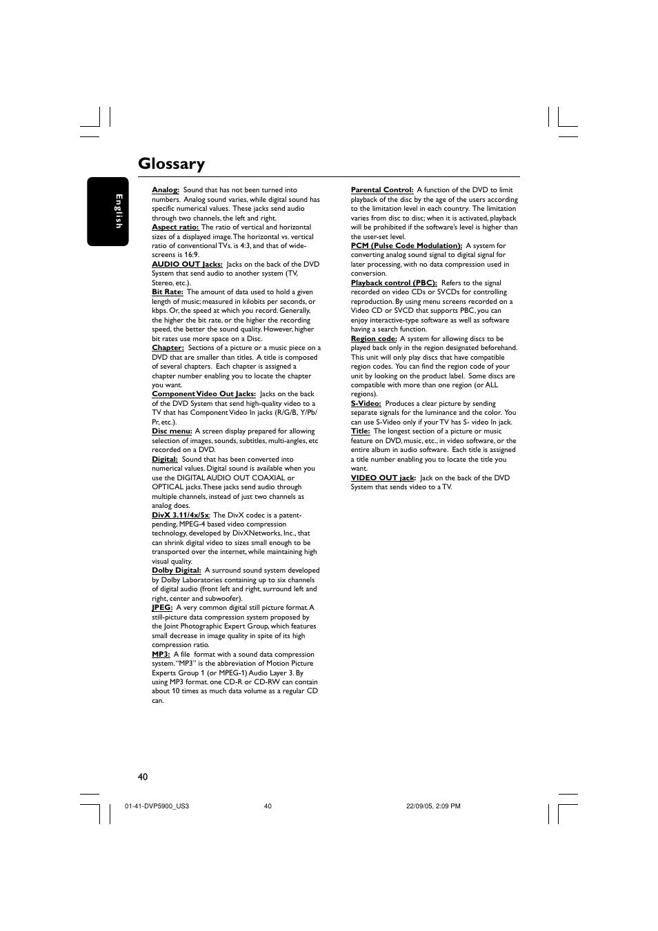 Glossary | Philips DVP5900-37 User Manual | Page 40 / 41