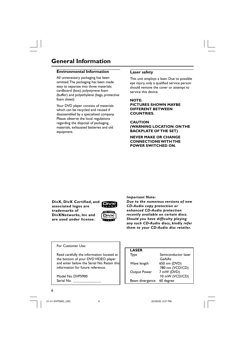 General information | Philips DVP5900-37 User Manual | Page 6 / 41