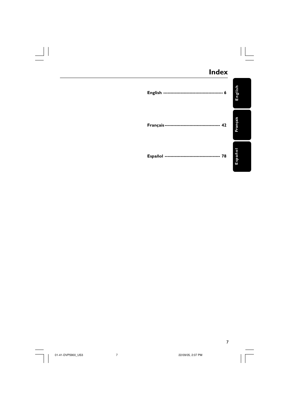 Index | Philips DVP5900-37 User Manual | Page 7 / 41