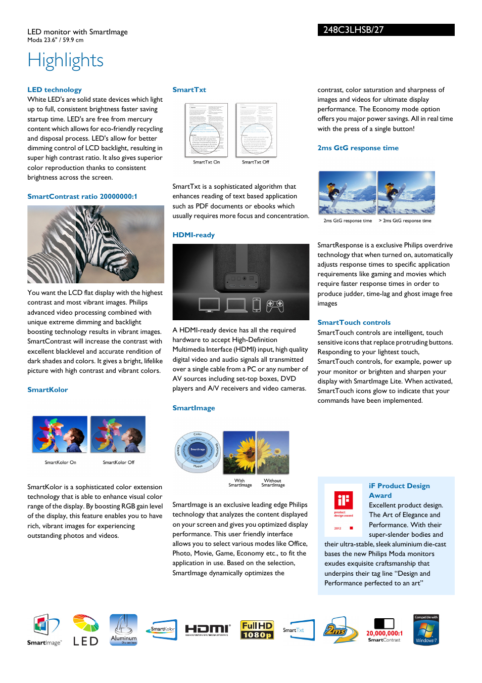 Highlights | Philips 248C3LHSB-27 User Manual | Page 2 / 3