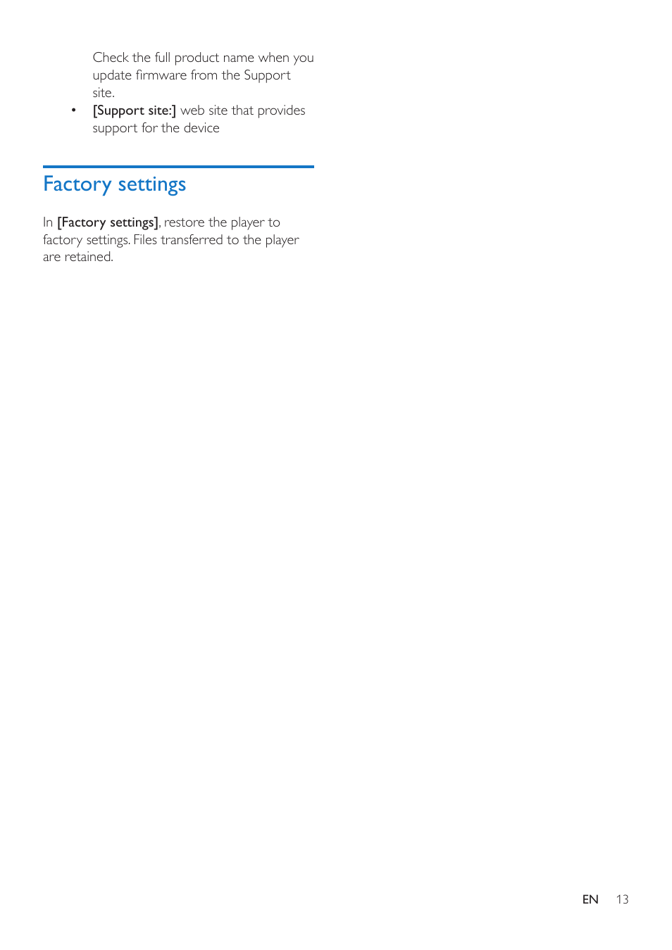 Factory settings | Philips SA5MXX04KF-37 User Manual | Page 15 / 20