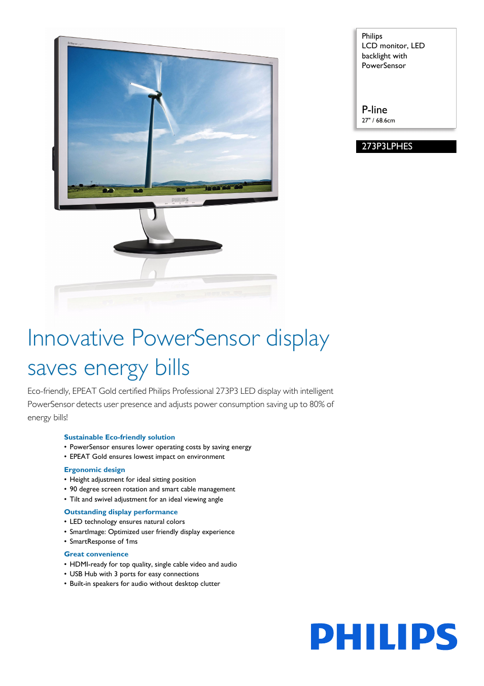 Philips 273P3LPHES-00 User Manual | 3 pages