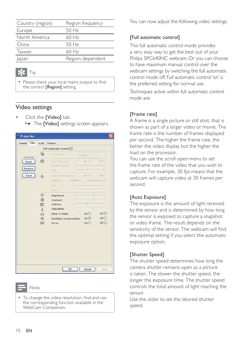 Video settings | Philips SPC640NC-00 User Manual | Page 11 / 22