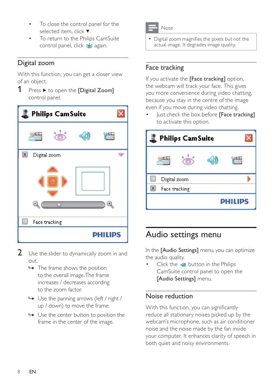 Audio settings menu | Philips SPC640NC-00 User Manual | Page 9 / 22