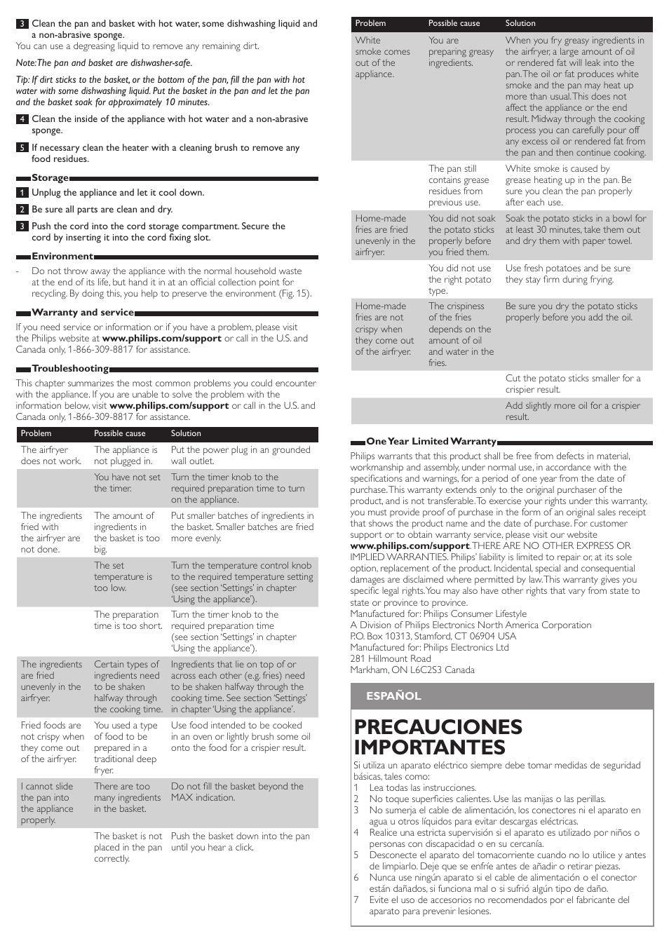 Precauciones importantes | Philips HD9220-26 User Manual | Page 4 / 11