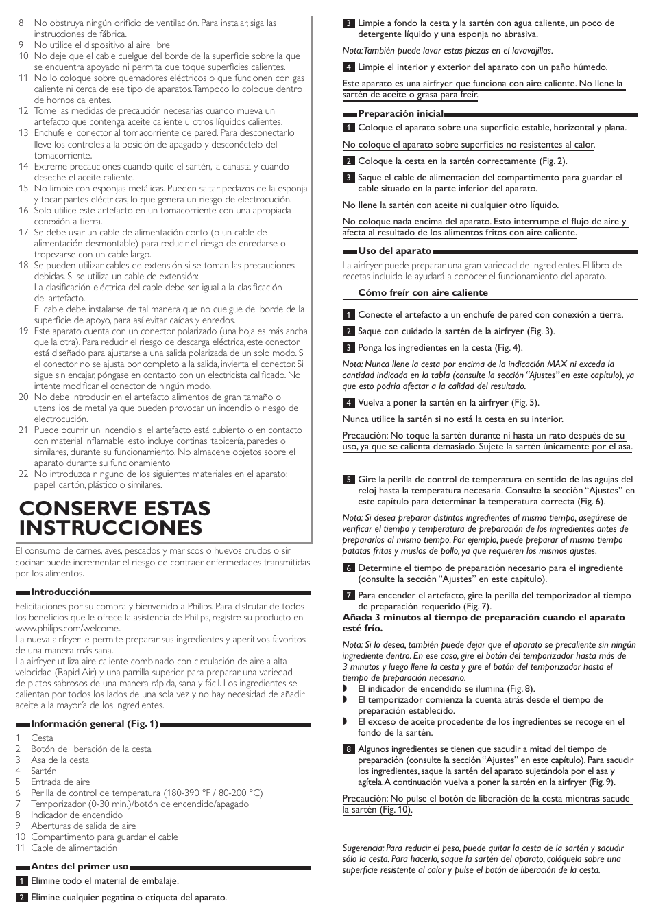 Conserve estas instrucciones | Philips HD9220-26 User Manual | Page 5 / 11