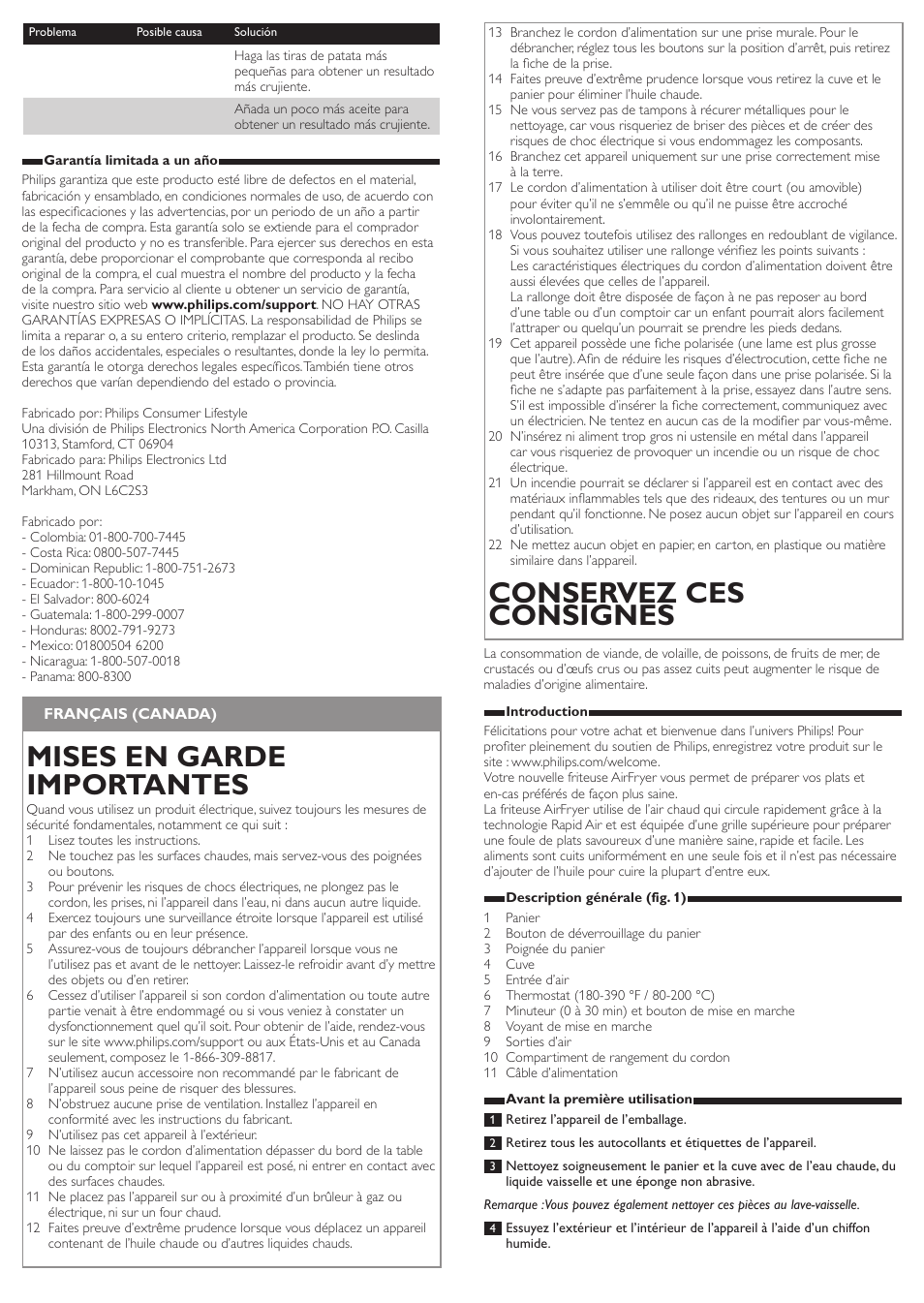 Conservez ces consignes, Mises en garde importantes | Philips HD9220-26 User Manual | Page 8 / 11