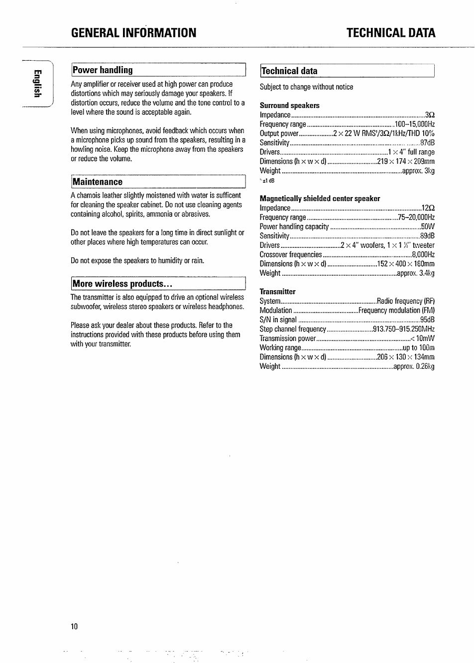 General information technical data | Philips FB209W-17 User Manual | Page 10 / 13