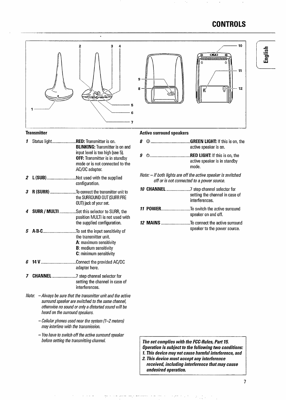 Controls | Philips FB209W-17 User Manual | Page 7 / 13