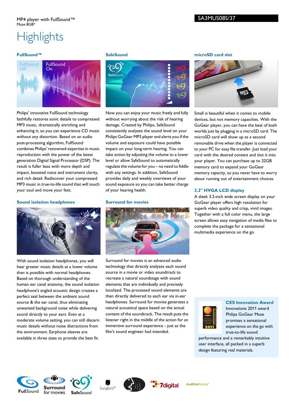 Highlights | Philips SA3MUS08S-37 User Manual | Page 2 / 3