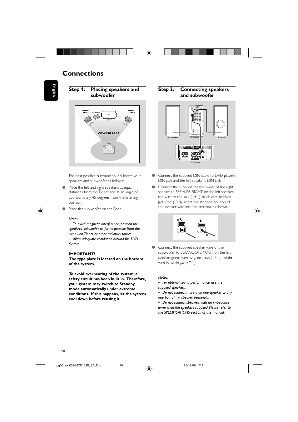 Connections | Philips DVD Micro Theater MCD139B User Manual | Page 10 / 40