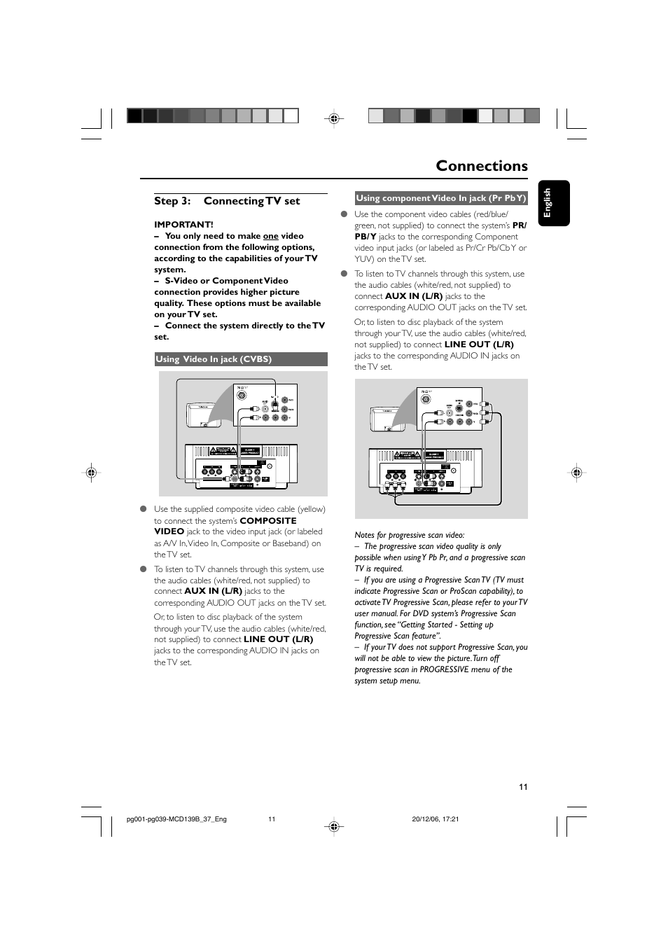 Connections, Step 3: connecting tv set | Philips DVD Micro Theater MCD139B User Manual | Page 11 / 40