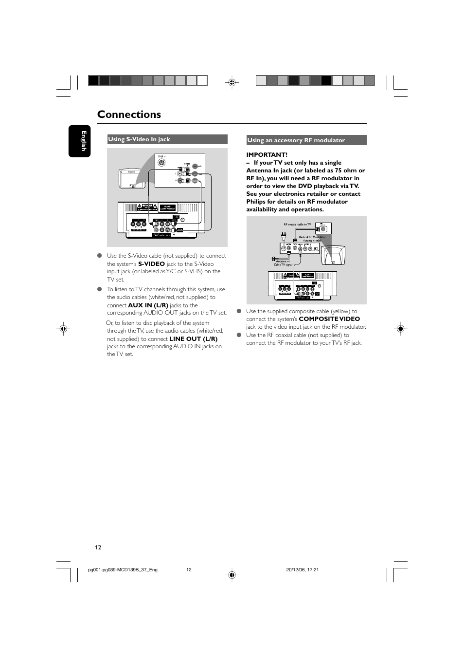 Connections | Philips DVD Micro Theater MCD139B User Manual | Page 12 / 40