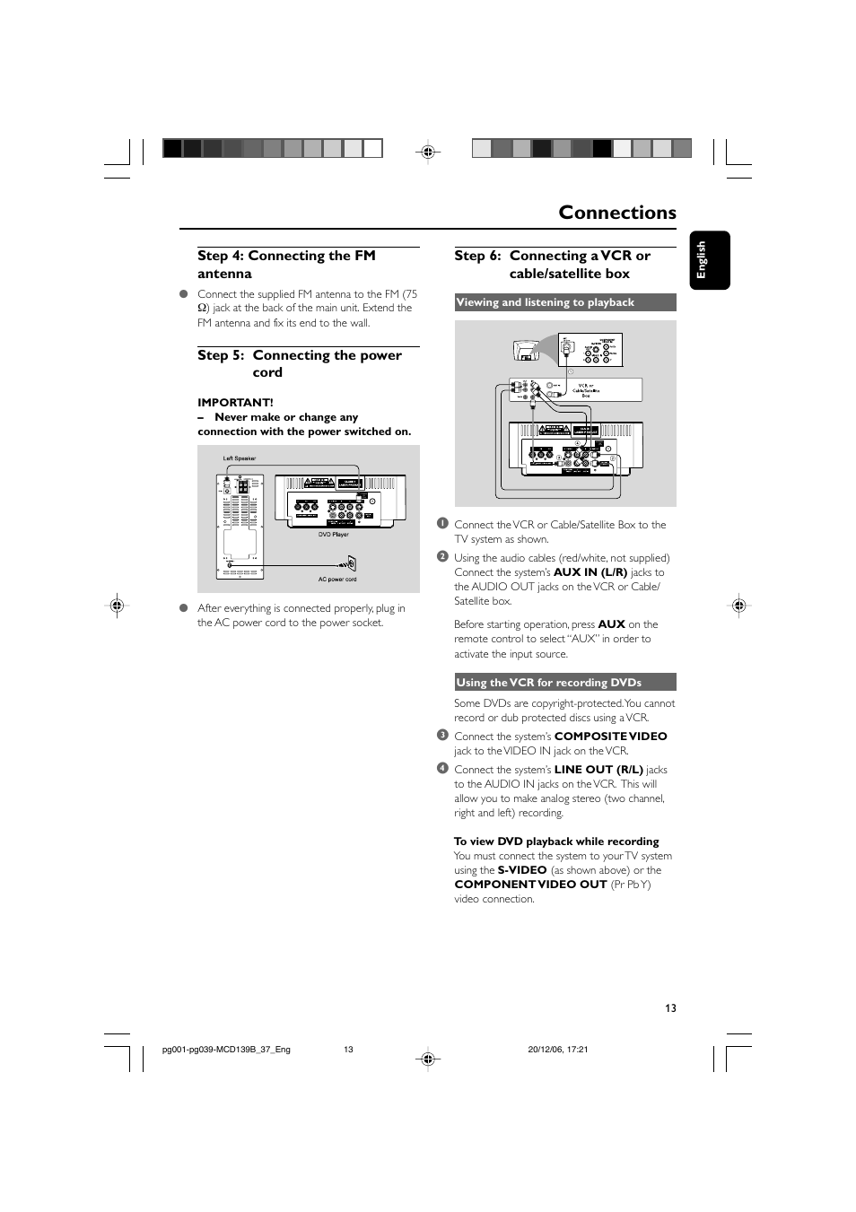 Connections | Philips DVD Micro Theater MCD139B User Manual | Page 13 / 40